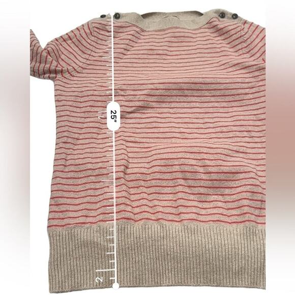Demylee 100% Cashmere Beige & Pink Striped 3/4 Sleeve Pullover Sweater Size L - Picture 9 of 9